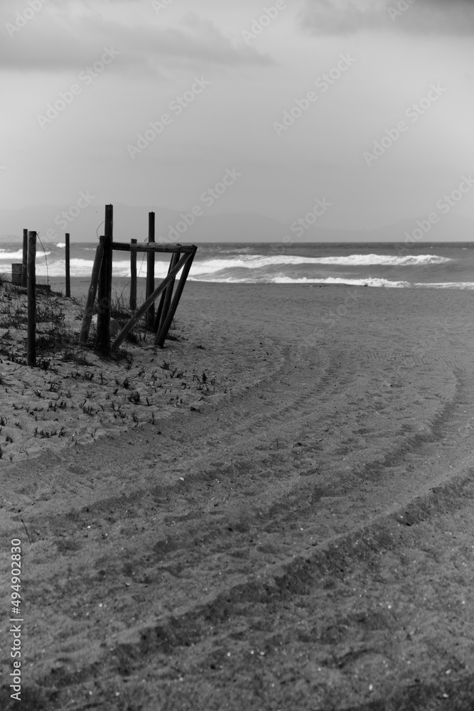 Gibraltar beach landscape, black and white. Vertically Gibraltar beach landscape, black and white. Vertically