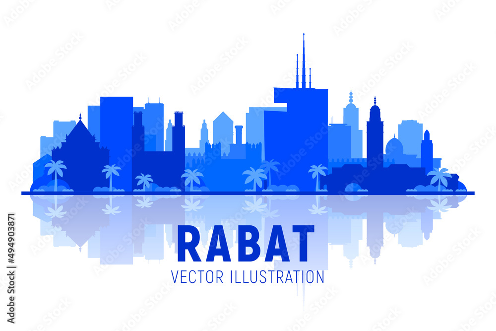 Rabat, ( Morocco) city skyline vector illustration white background. Business travel and tourism concept with modern buildings. Image for presentation, banner, web site.