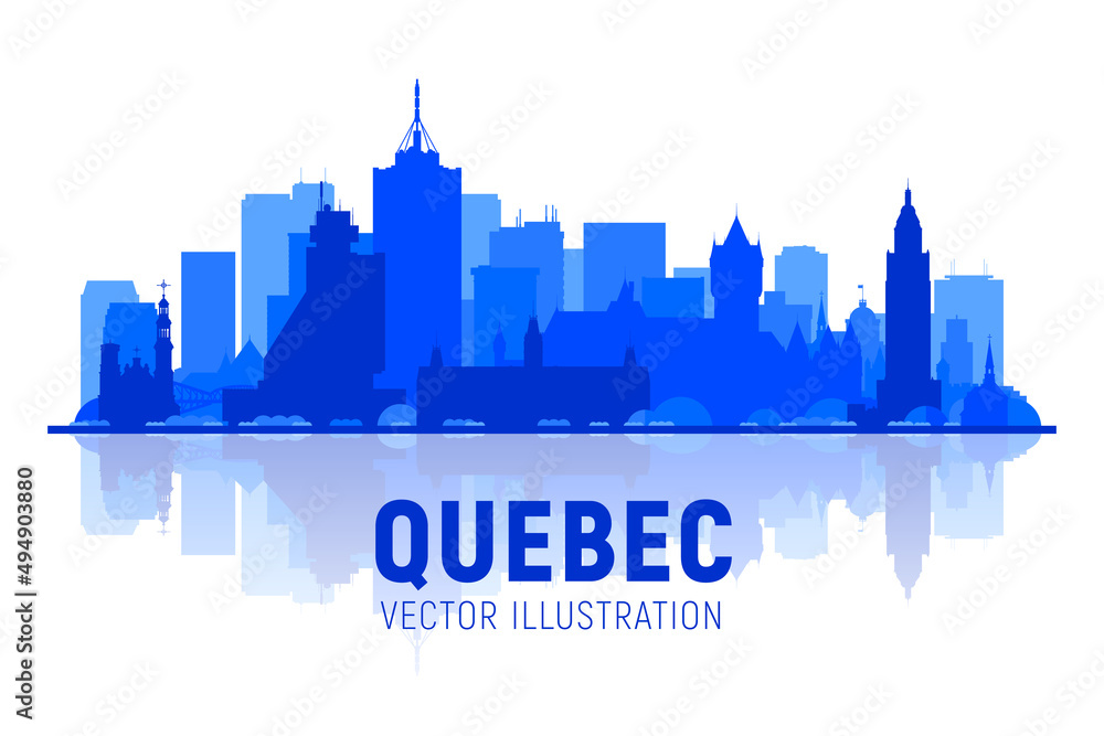 Quebec city (Canada) skyline silhouette with panorama in white background. Vector Illustration. Business travel and tourism concept with modern buildings. Image for presentation or web site.