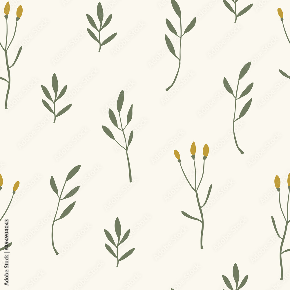 Meadow wildflower seamless vector pattern. Boho botanical floral background on light beige background. Delicate field flower and herb illustration. Meadow wildflower seamless vector pattern. Boho botanical floral background on light beige background. Delicate field flower and herb illustration.