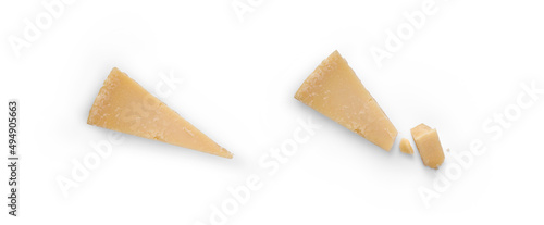 A block of fresh parmesan hard cheese isolated against a white background.
