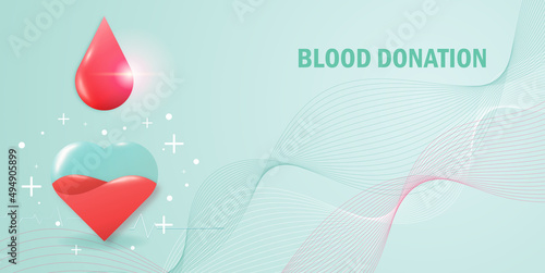 Blood donation design. Creative donor poster. Blood Donor has a big heart and kindness. Red drop. Donation volunteer. Blood donation medical poster. Save human life concept. Vector illustration