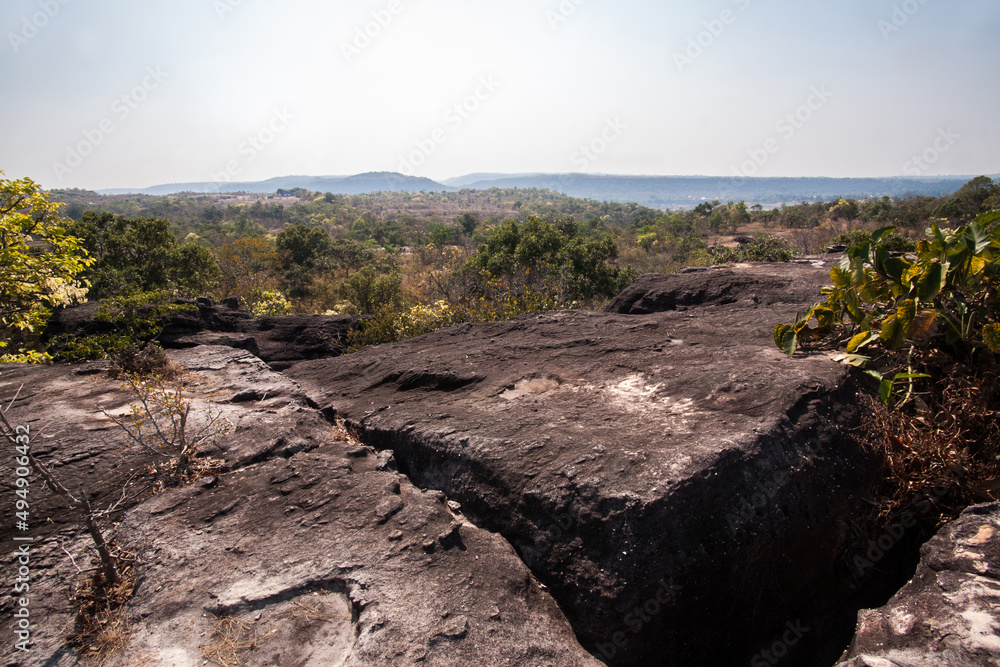 Lan Hin Taek or Broken Rock Area at Pha Taem National Park in Ubon Ratchathani Province, Thailand