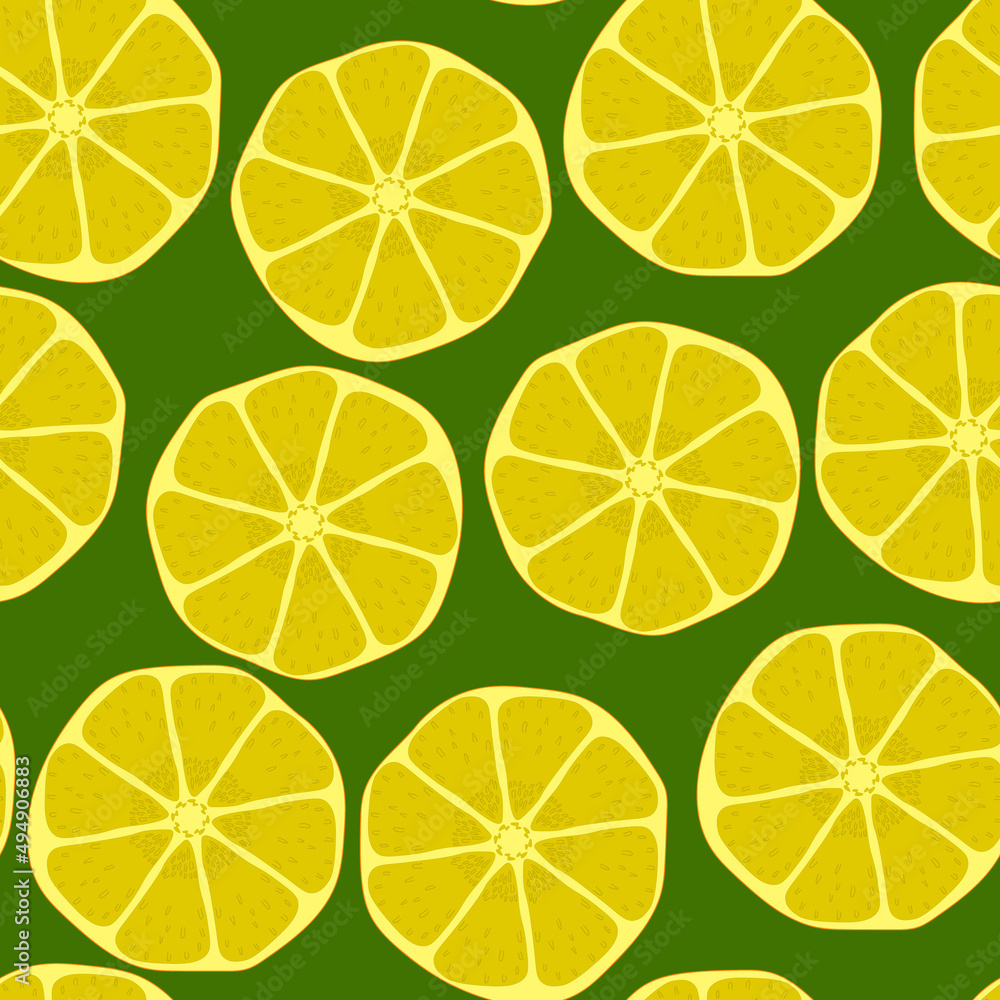 Seamless pattern, round lemon slices