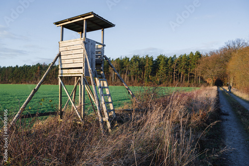 Принти на полотні Closeup of a wooden watchtower in the farm field