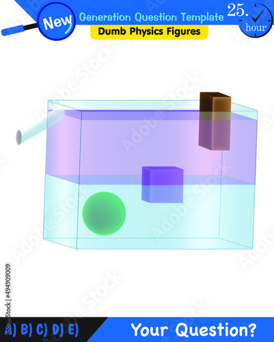 Physics, pressure of liquids, buoyant forces of liquids, next generation question template, dumb physics figures, exam question, eps