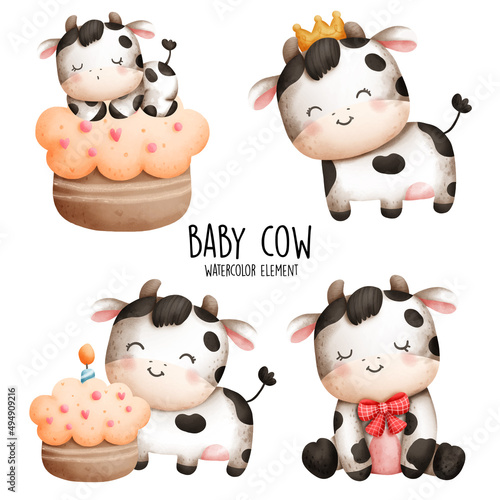 baby cow birthday, vector illustration