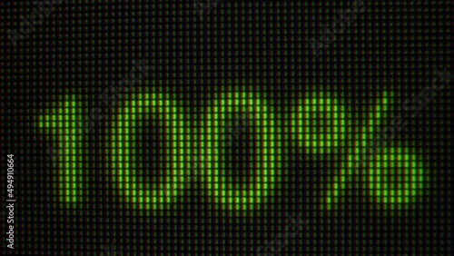 Pixelated green loading indicator with percentage.