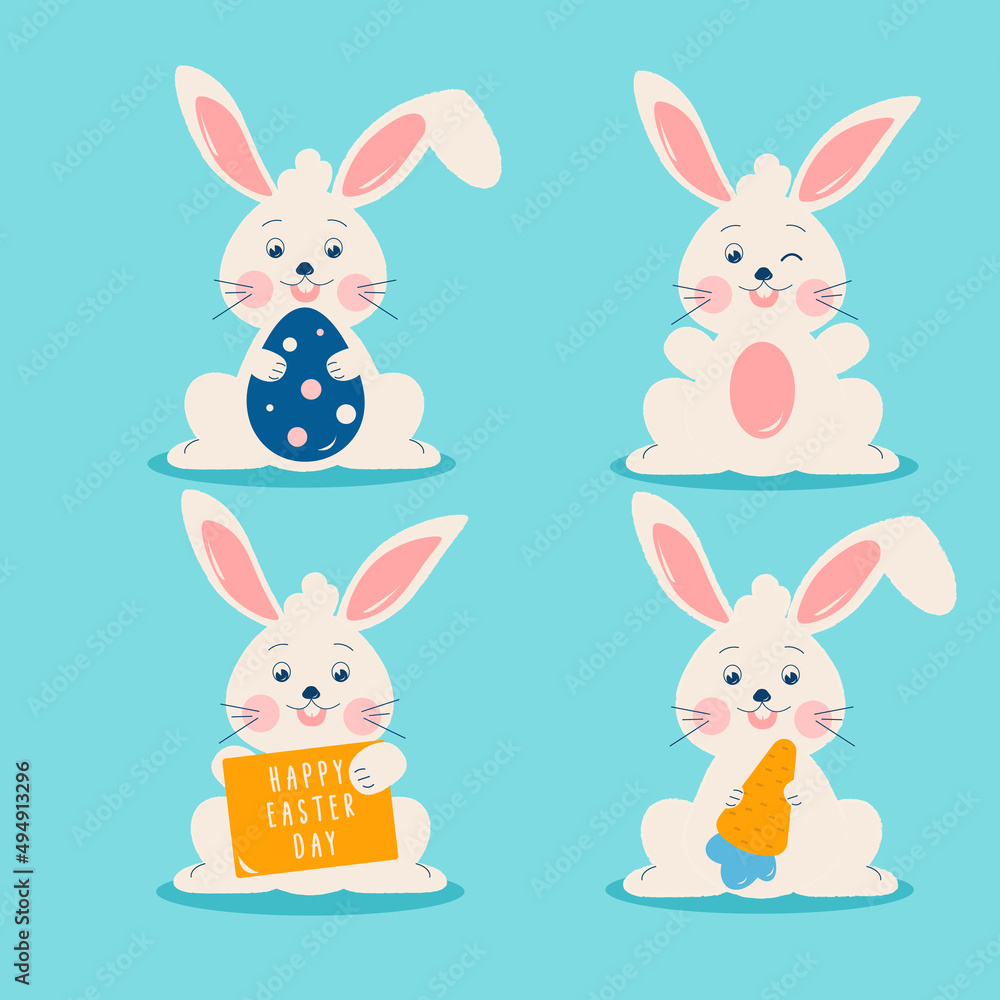 Fototapeta premium A collection of Easter white bunnies