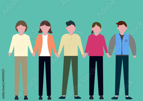 手を繋ぐ人々 大人の男女　チームワーク  仲良し ベクター 背景 イラスト
