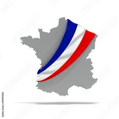 France avec écharpe tricolore bleue blanche et rouge - rendu 3D