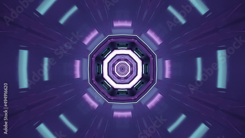 3D illustration of an octagon shaped kaleid pattern in the shades of blue and purple
