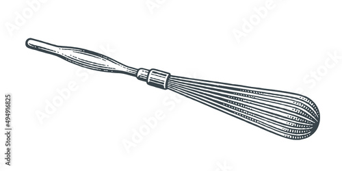 Whisk for whipping mousse, eggs and cream. Hand drawn engraving style vector illustration.
