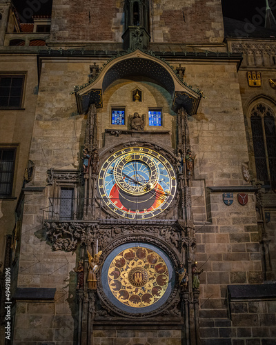 Photography Vertical shot of Prague Astronomical Clock in the capital city of Czech Republic, Prague