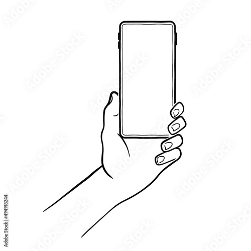 Vector illustration hand holding smartphone Communication social networking concept use for banner, web site vector illustration template e-commerce