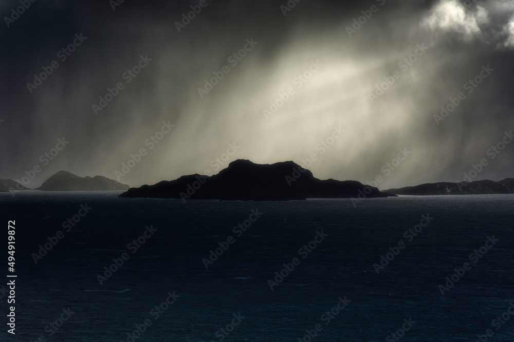 The gates of Mordor. Dramatic seascape scenery on Isle of Skye, Scotland.