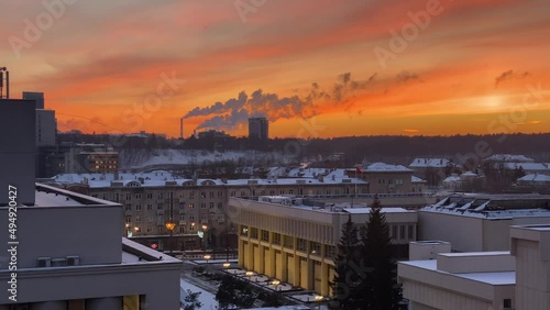 Sunset in winter in Vilnius city center. Lithuania photo