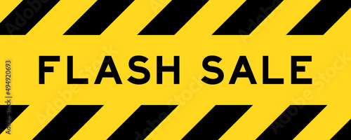 Yellow and black color with line striped label banner with word flash sale