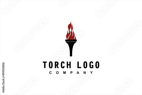 Torch Fire Flame with Pillar column logo design