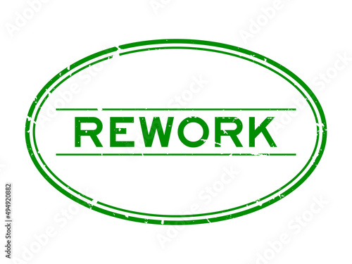 Grunge green rework word oval rubber seal stamp on white background