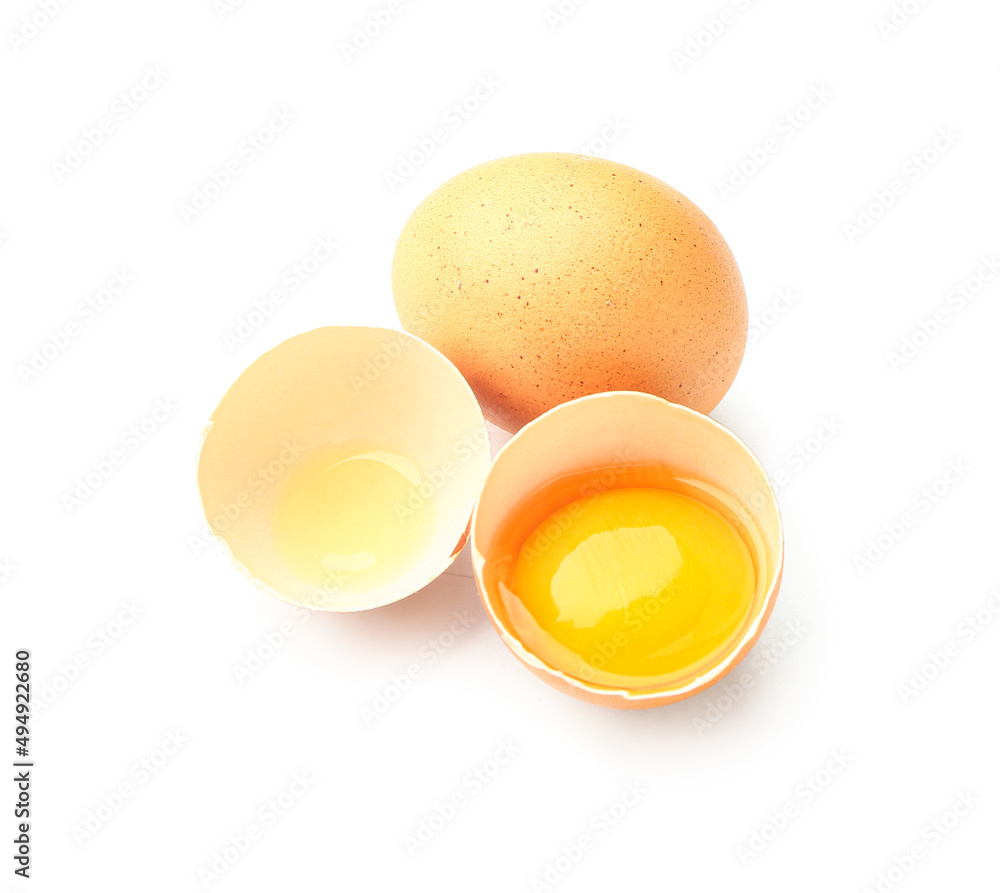 Natural chicken eggs on white background Natural chicken eggs on white background