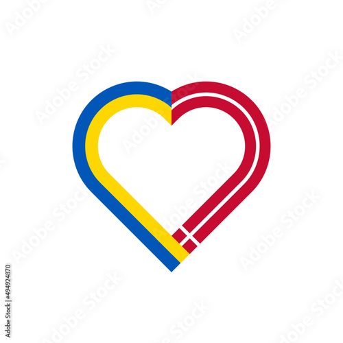 friendship concept. heart ribbon icon with ukraine and denmark flags. vector illustration isolated on white background