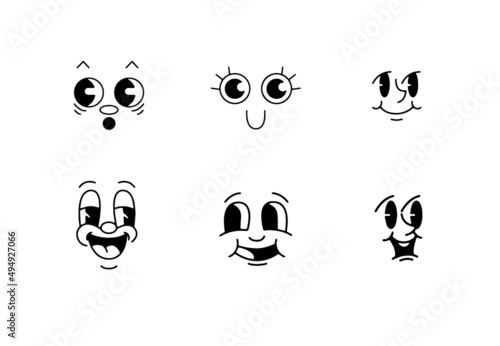 old cartoon mascot character elements. different clipart, faces, limbs. character creator for vintage retro logos and branding. isolated vector illustrations
