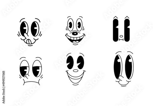 old cartoon mascot character elements. different clipart, faces, limbs. character creator for vintage retro logos and branding. isolated vector illustrations
