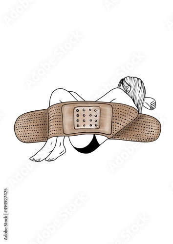 girl taped with a band-aid for pain