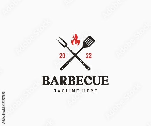 BBQ and grill party logo design. Barbecue logo design template