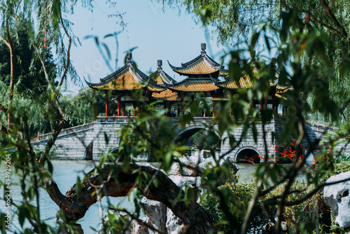 Beautiful shot of a temple in a park in Yangzhou photo