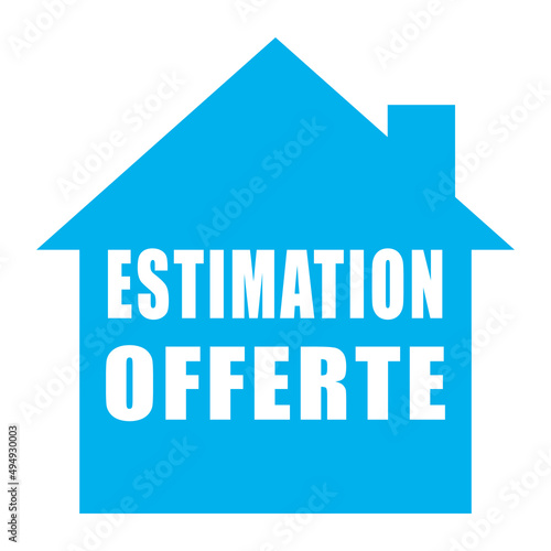 Estimation offerte. Maison bleue. Icône vectoriel.