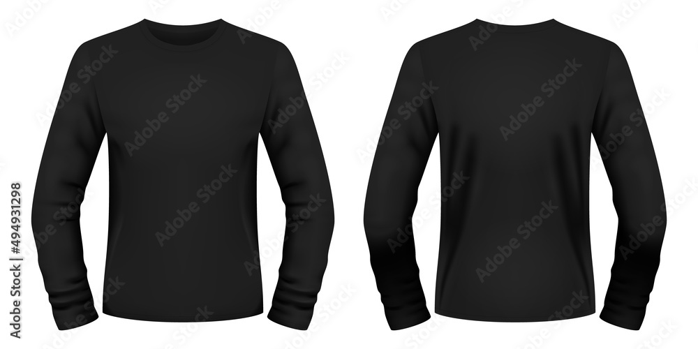 Blank black long sleeve t-shirt template. Front and back views. Vector ...