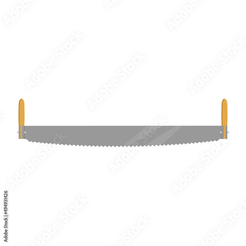 Two man saw with wooden handles. Tool for tree log and forest work