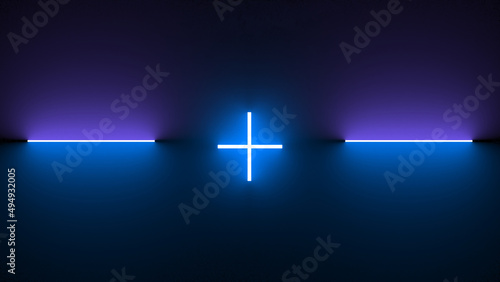 Illustration of a neon plus sign isolated on a black background