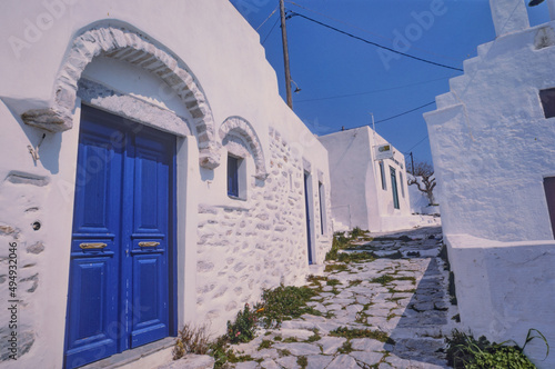 Beautiful view of modern buildings in Amorgos island of the Cyclades