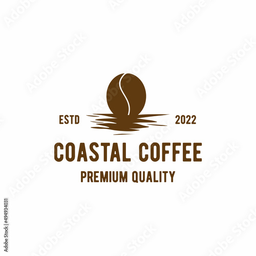 Coastal, Coffee Bean for Coffee Shop Logo Design Vector