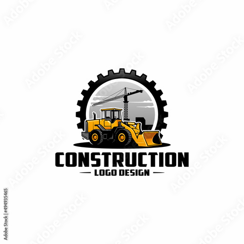 loader bulldozer excavator logo vector
