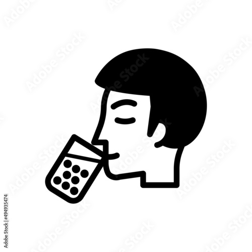 Icon of Drinking bubble milk tea, Vector, Illustration.