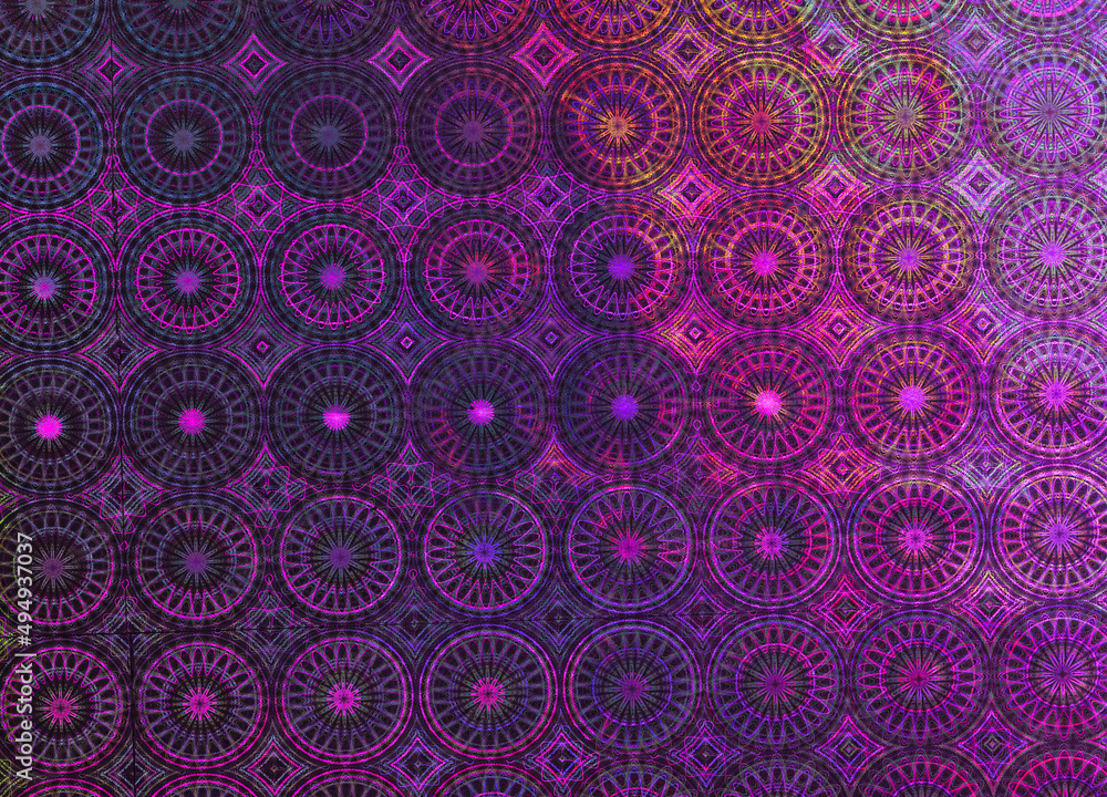 pink led light on interesting flower grid rainbow holo foil material, glitter pattern. holographic poster background. pink led light on interesting flower grid rainbow holo foil material, glitter pattern. holographic poster background.