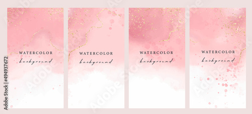 Set of vector watercolor universal backgrounds copy space for text. Design for social media, story, card, invitation, feed post.