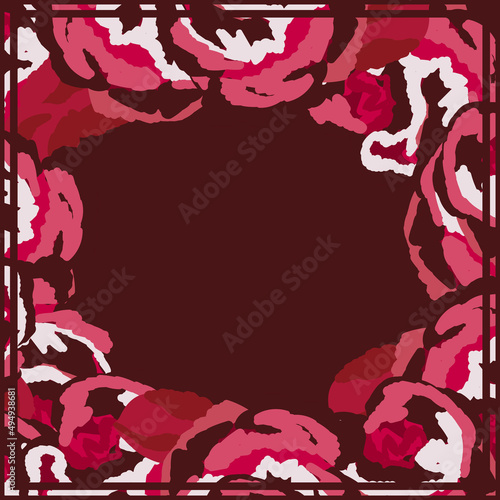 Print for kerchief, bandana, scarf, handkerchief, shawl, neck scarf. Squared pattern with ornament for fabric, textile, silk products. Paisley vector with abstract flowers. Floral folk tracery