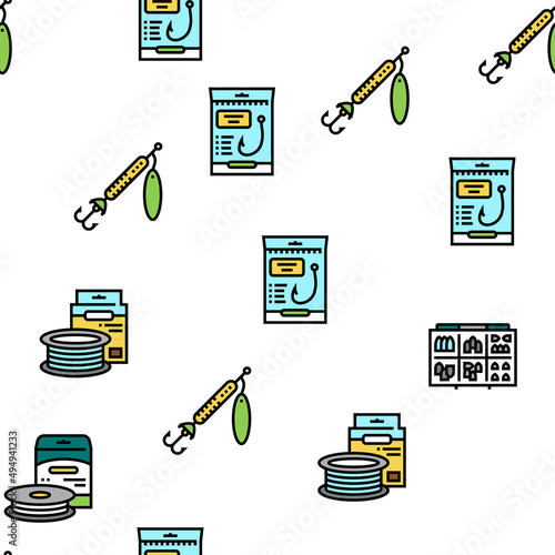 Fishing Shop Products Vector Seamless Pattern Thin Line Illustration