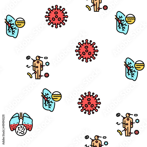 Bacteria Infection Vector Seamless Pattern Thin Line Illustration