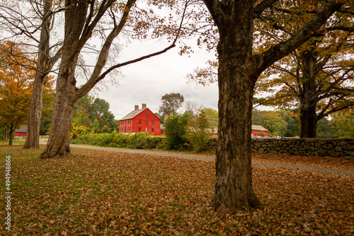 Historic red house in autumn