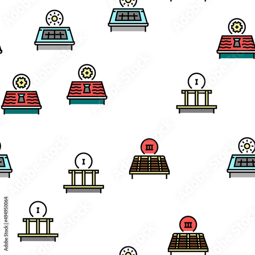 Roof Replacement Job Vector Seamless Pattern Thin Line Illustration