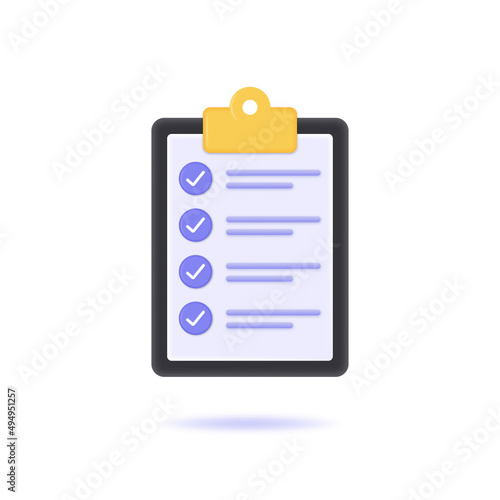 checklist 3d with check marks. the concept of a completed task, work plan, test or exam.