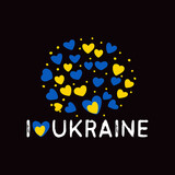 Blue and yellow haerts. I Ukraine. Lettering creative banner.