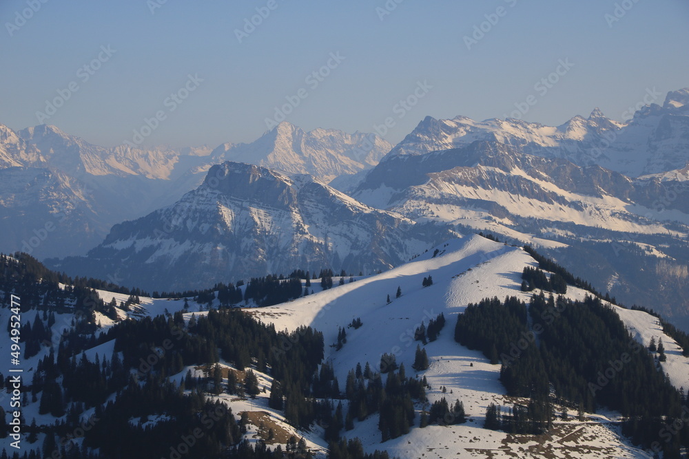 Mount Fronalpstock and other mountains seen from Rigi Kulm.