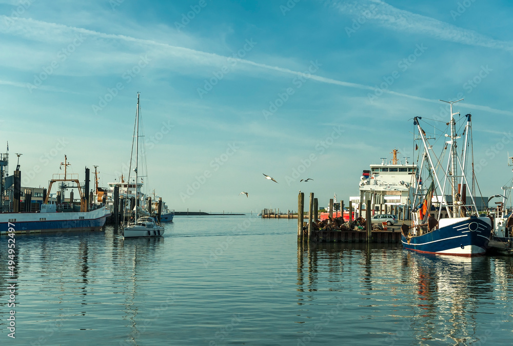 Fishing ships in a small harbour,North Sea,Germany